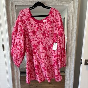 Pink Floral Dress with Voluminous Sleeves